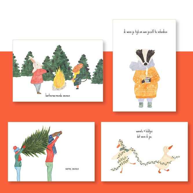 Boordevol lichtjes: set van 4 wenskaarten