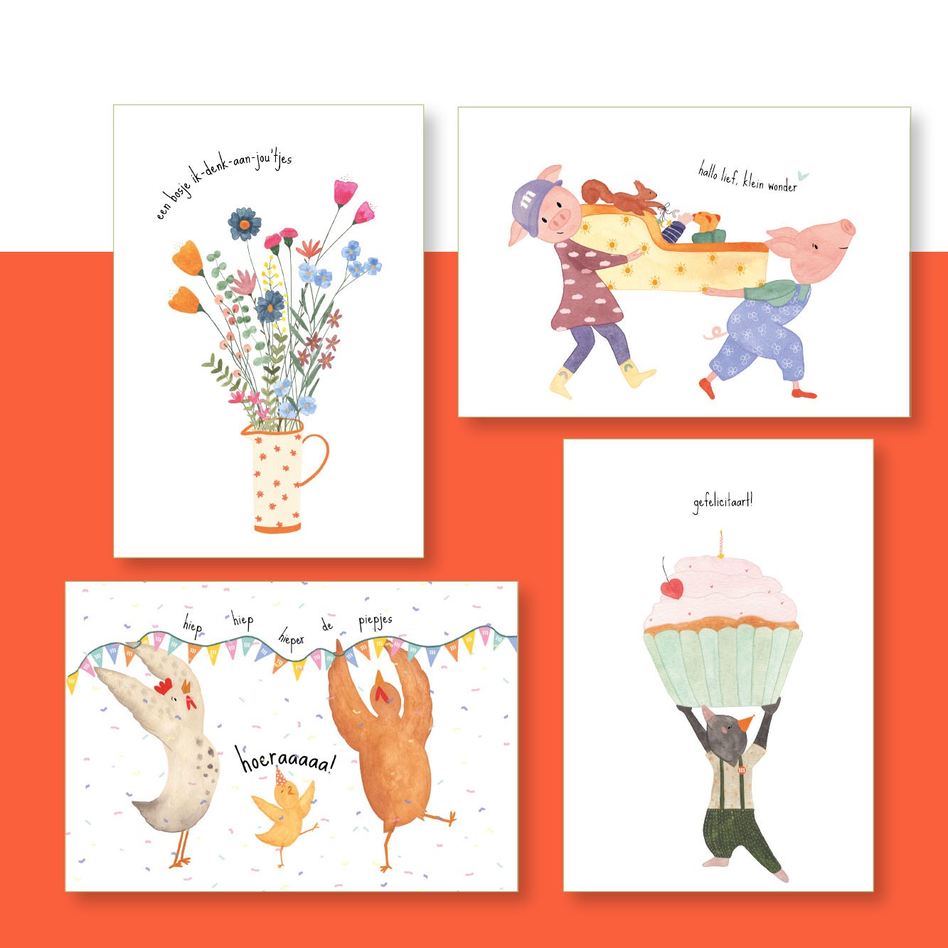 Een bundeltje liefs: set van 4 wenskaarten